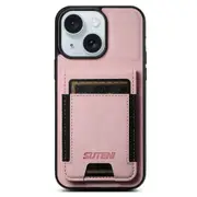 For Iphone 15 Litchi Leather Card Bag Stand Back Phone Case
