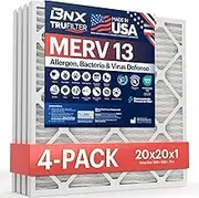 BNX TruFilter 20x20x1 MERV 13 (4-Pack) AC Furnace Air Filter - MADE IN USA - Electrostatic Pleated Air Conditioner HVAC AC Furnace Filters - Removes Pollen, Mold, Bacteria, Smoke