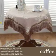 Chenille Tassel Tablecloth Table Fabric Cover Jacquard Floral Decor Home Kitchen