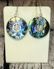 Abalone Shell Tree Of Life Round Sterling 925 Silver Earrings Fashion Jewellery