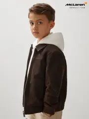 Reiss Distressed Brown Rally 3-9 yrs Unisex Fit McLaren F1 Team Suede Bomber Jacket (F26768) | $295