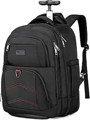 [Vessgra] Rolling Backpack for Men Adults with wheels, Wheeled Travel Backpack Carry on Luggage 22x14x9 Airline Approved, 17.3 Inch Laptop Backpack Bag, Large Rolling Backpack for Travel Work Business,