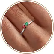 [Sistble] Birthstone Rings for Women Teen Girl Gifts Stacking Gold Rings Non Tarnish 2 Love Heart Birthstone Promise Wedding Mothers Day Anniversary Birthday Gift Jewelry