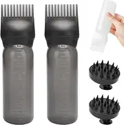 Hair Oil Applicator, 6oz Root Comb Applicator Bottle (2-Pack) – Hair Dye & Oil Applicator Brush with Graduated Scale, Scalp Massage Comb for Hair Coloring, Oiling, and Shampoo(2*Black)