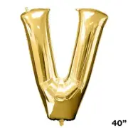 40" GOLD Letter V Mylar Foil Balloon 1 pc Party BackDrop Decorations Supply