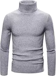 [JEShifangjiusu] Mens Slim Fit Turtleneck Sweater Soft Knitted Long Sleeve Sweater for Men Pullover Turtle Neck Shirt, Gray 3, M