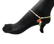 WOMEN'S GOLD PT AFRICA FIST CHARM & 3mm 10" ANKLET BRACELET CUBAN CHAIN ANKLET