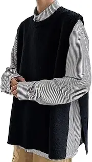 [Generic] Men's Loose Woolen Vest Wool Blend Knit Waistcoat Pullover Slim Fit Casual Sleeveless Sweaters