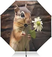 [RPLIFE] Compact Umbrella, Umbrella Strong Windproof, Automatic Open/close, Compact Size for Women Backpacks/Handbags, Chipmunk Animal Flower