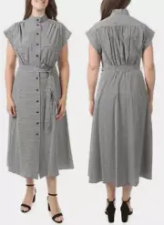 NWT CALVIN KLEIN Midi Sz.8 Shirtdress Sh. Sleeve Black/White Mini Plaid w/Belt