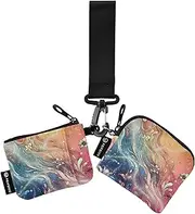 [XYMZR] Mini Zip Around Wristlet keychain Wallet Beautiful Colorful Floral for Women Personalized Pattern Detachable Dual Pouch Wristlet Portable Wallet Phone Coin Purse, Multi-colored, One Size
