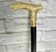 Vintage Brass Designer Handle Black Nautical Wooden Walking Stick Cane 36" Long
