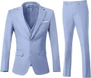 [ZKHOECR] Men's 3 Piece Slim Fit Suit Set, Two Button Blazer Solid Jacket Vest Pants Wedding Business Suit, Lavender, 6X-Large