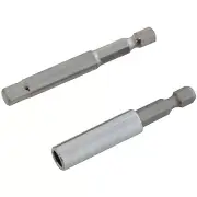 2PC MAGNETIC BIT HOLDER ADAPTOR SET EXTENSION BAR 60MM 65MM CRV 1/4" HEX SHANK