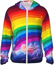 [LHBWCVN] UPF 50+ Light Jacket Full Zip Sun Protection Hoodie for Women Men Long Sleeve Rainbow Sun Shirts