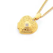 9ct Gold 12mm Diamond-set Filigree Heart Locket