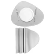 4Pcs Faux Leather Placemats for Dinner Table, Drop-Shaped Mats (Silver)