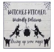 Witches Kitchen Fall Halloween Decoration Sign Shelf Sitter Wall Art 5 x 5"