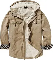 [Maiyifu-GJ] Men's Sherpa Lined Hooded Shirts Casual Fleece Long Sleeve Hoodie Coat Warm Winter Thick Button Up Shirt Jacket