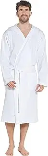 [Sock Stack] Men's Hooded Waffle Robe Dressing Gown Bathrobe for Men Super Absorbent Cotton Robes Spa Perfect for Home & Loungewear, White, Medium-Large