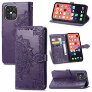 For iPhone 13 Pro Max Case,Mandala Emboss PU Leather Wallet Cover,Lanyard,Purple