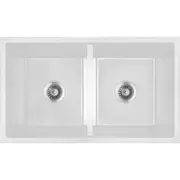 Baiachi Double Bowl Granite Kitchen Sink White with Stainless Steel Waste