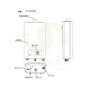 喜特麗 JT-H1220 12L 數位恆慍 熱水器 FE 強制排氣 瓦斯 熱水器 含基本安裝