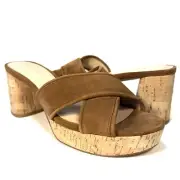 VERONICA BEARD Dory Suede Leather Cork Block Heel Sandals Brown (MSRP $350)