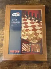 Pavilion Bookshelf Chess Checkers Backgammon Game Wood Set Toys R Us Sealed READ