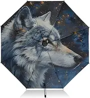 [RPLIFE] Starry Wolf Blue Night Travel Umbrella, Lightweight Durable Automatic Open/close Umbrella for Women, Travel Umbrellas for Rain and Sun