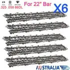 6PCS Chainsaw Chain 22" Inch 86DL Links 325 058 For BAUMR-AG SX75 MTM 72SX 62SX