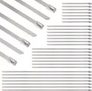 100Pcs 4 Sizes Stainless Steel Exhaust Strap Wrap Coated Locking Cable Zip Ties