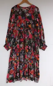 Virtuelle Taking Shape Dress 20 Womens Floral Midi Shirred Cuff Boho TS RRP $159