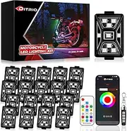 18PCS 5 Sides Full Angle RGB Motorcycle LED Underglow Kit with APP and 2 Remote Control,Brake Light Bright Waterproof Music Mode Easy Install Underglow Lights, Fit for Most Motorcycles Scooter
