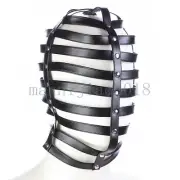 PU Leather Full Head Hood Mask Hollow Cage Headgear Head Harness Salves