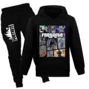 Anxihu 7-14 Years Kids Teens Boys Girls Fortnite Tracksuit Set Hoodies Hooded Sweatshirt Tops+pants Outfits Suit Gifts Black 11-12 Years