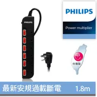 在飛比找PChome24h購物優惠-【PHILIPS 飛利浦】新安規 過載防護型 6開6插3孔延