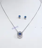 Swarovski Round Dance Set Necklace/Studs Earrings Blue/Clear Crystal 5480485