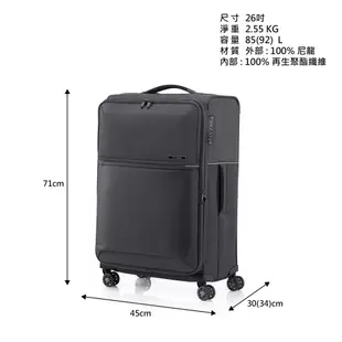 Samsonite新秀麗 20/26/29吋行李箱/布箱/登機箱/旅行箱 73H 前開式可擴充超輕量防盜拉鍊(黑/灰)