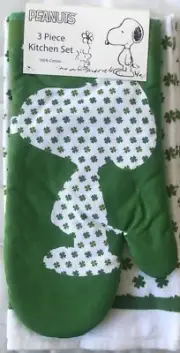 Peanuts~CLOVERLEAF Snoopy~3 Pc.Kitchen Set~2 Dish Towels/Oven Mitt~NEW~FAST SH.