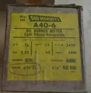 Sid Harvey A40-6 oil burner motor unused, reversible, 1/8 hp, 115 V 3450 RPM 48M
