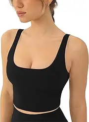 [PAVOI ACTIVE] Scoop Workout Tank Top with Built in Bra for Women - Medium Support Longline Yoga Sports Shelf Bra Top, FlexFlow