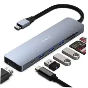 USB C HUB 7-in-1 with HDMI(4K@60Hz,Certified), 100W Power Delivery, 3*USB Gray