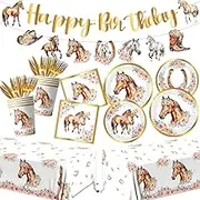 143Pcs Cowgirl Birthday Party Decorations Tableware Set Horse Party Supplies Includes Plates, Napkins, Cups, Banner, Tablecloth for Girl Birthday Decorations Rodeo,Bachelorette Fairy Parties