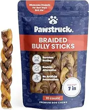 7 Braided Bully Sticks for Dogs - Natural Bulk Dog Dental Treats & Healthy Chews, Chemical Free, 7 inch Best Low Odor Pizzle Stix