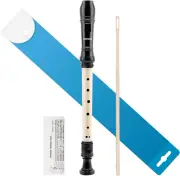 Beginners 8 Hole Plastic German Fingering Flute Recorder 3 Piece (Black & Ivory)