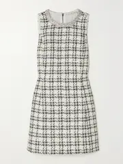 [ALICE + OLIVIA] ALICE + OLIVIA - Clyde Crystal-embellished Checked Tweed Mini Dress - Off-white - US8 US 8 Off-white