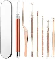 7pcs Ear Picks Set Rose Gold Stainless Steel LED Flashlight Ear Wax Removal Cleaner Kit
