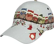 [pvinnk] Cute Christmas Owls On Branch Print Stylish Hat Headwear Hat Baseball Cap Adjustable Snapback Hat for Men and Women Black, Black, One Size