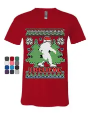 Bigfoot Ugly Sweatshirt V-Neck T-Shirt Funny Christmas Yeti I Believe Tee